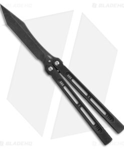 Heibel Knives Menace Balisong Knife Black Titanium (4.6" Black Stonewash) #091
