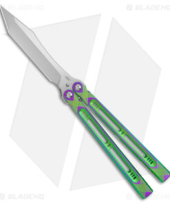 Heibel Knives Menace Balisong Knife Green/Purple Titanium (4.6" Satin) #085