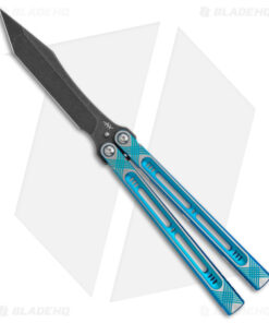 Heibel Knives Menace Balisong Knife Blue Titanium (4.6" Black Stonewash) #090