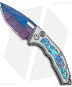 Heretic Knives Custom Medusa Automatic Knife Ti/Abalone (3" Blue Damascus)