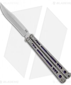 Hom Design Chimera Balisong Knife Tumbled Ti/Purple G-10 (4.75 SW)