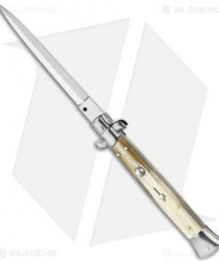Frank B 11" Italian Stiletto Automatic Knife Blonde Horn (5" Satin Bayo)
