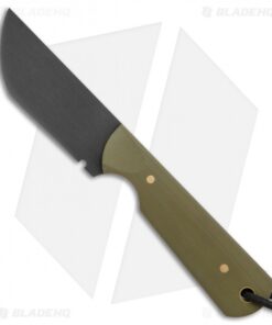 JRs Knives EDC Tanto Fixed Blade Knife Chisel Green G-10 (2.75" Black)