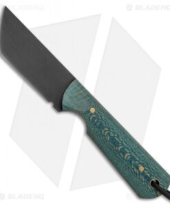 JRs Knives EDC Tanto Fixed Blade Knife Chisel Green Wood (2.75" Black)