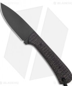 JRs Knives Neckr Fixed Blade Knife Flat Grind Black Burlap Micarta (2.75" Black)