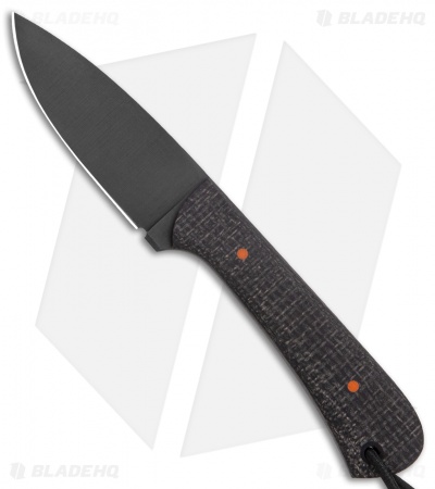 JRs Knives Neckr Fixed Blade Knife Flat Grind Black Burlap/Orange (2.75" Black)