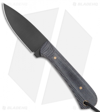 JRs Knives Neckr Fixed Blade Knife Flat Grind Black Micarta (2.75" Black)