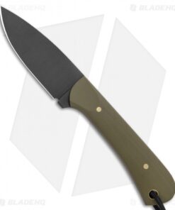 JRs Knives Neckr Fixed Blade Knife Flat Grind Green G-10 (2.75" Black)