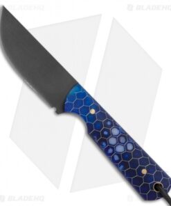 JRs Knives Str8 BK Fixed Blade Knife Chisel Blue/White Honeycomb (2.75" Black)