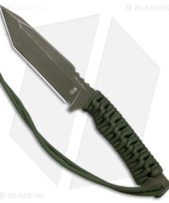 Landau Custom Angryman Fixed Blade Knife Green Paracord (5.1" Cerakote Green)