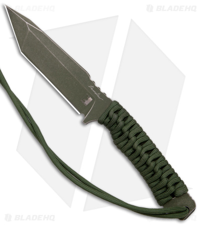 Landau Custom Angryman Fixed Blade Knife Green Paracord (5.1" Cerakote Green)