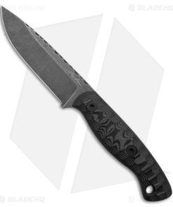 Landau Custom Bushcraft Fixed Blade Knife Black G-10/Filework (4.5" Acid Wash)