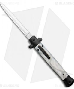 Mago White Marble Italian Stiletto OTF Auto Dagger (4.75" Satin)