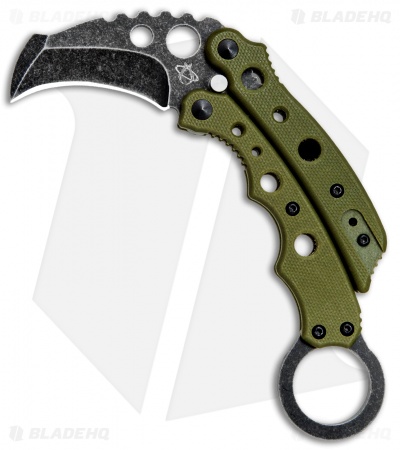 Mantis Vuja De Balisong Karambit Crossover Knife Green G-10 (2" Black SW)