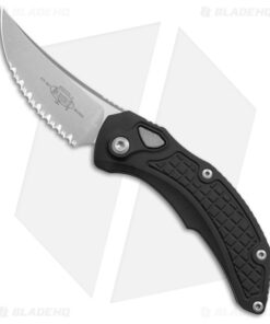 Microtech Brachial Automatic Knife Black Aluminum (3.25" Serrated Stonewash)