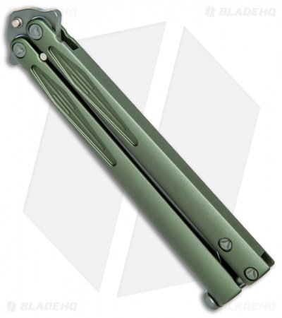Microtech Tachyon III Balisong Butterfly OD Green (4.5" Sharpened Top Swedge OD) - Image 2