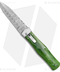 Mikov 241 Predator Lever Lock Automatic Knife Green Camel Bone (3.75" Damascus)