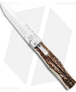Mikov 241 Predator Lever Lock Bayo Automatic Knife Stag File Work (3.75" Satin)