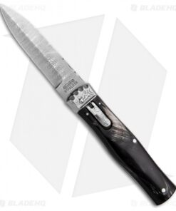 Mikov Panther Lever Lock Automatic Knife Buffalo Horn Bayonet (3.75" Damascus)