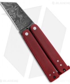 Nathan Dewey Custom Gremlin Mini Balisong Knife Red G-10 (2" Damascus)