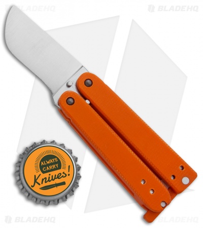 Nathan Dewey Custom Gremlin Mini Balisong Knife Orange G-10 (Satin 1.875") - Image 4