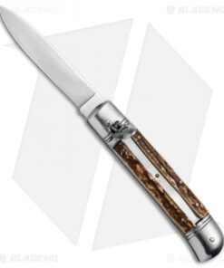Old Style 8" Lever Lock Italian Automatic Knife Stag (3.2" Satin)