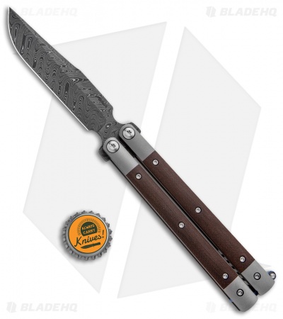 Pena Knives Custom Penasong Butterfly Knife Brown Micarta/Ti (4.5" Damascus) - Image 4