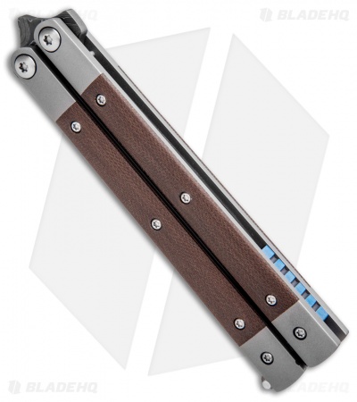 Pena Knives Custom Penasong Butterfly Knife Brown Micarta/Ti (4.5" Damascus) - Image 3