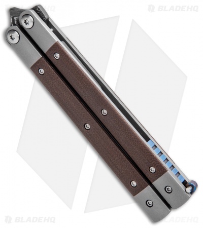 Pena Knives Custom Penasong Butterfly Knife Brown Micarta/Ti (4.5" Damascus) - Image 2