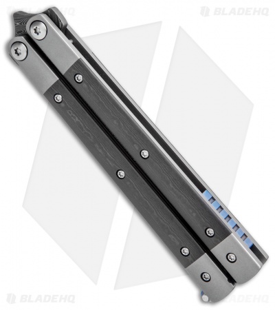 Pena Knives Custom Penasong Butterfly Knife Carbon Fiber/Ti (4.5" Damascus) - Image 3