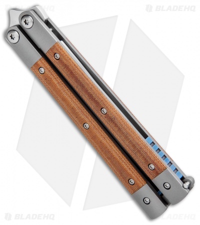 Pena Knives Custom Penasong Butterfly Knife Ti/Natural Micarta (4.5" Satin) - Image 2