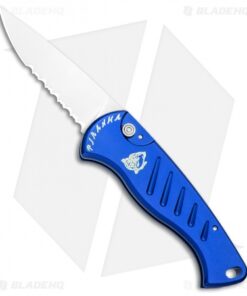 Piranha Fingerling Automatic Knife w/ Blue Handle (2.5" Mirror Serr)
