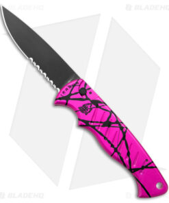 Piranha P1 Automatic Tactical Knife Pink (3.2" Black Serr 154CM)
