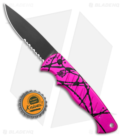Piranha P1 Automatic Tactical Knife Pink (3.2" Black Serr 154CM) - Image 4