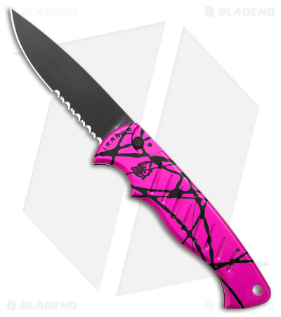 Piranha P1 Automatic Tactical Knife Pink (3.2" Black Serr 154CM)