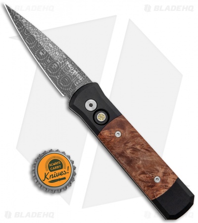 Pro-Tech Custom Godson Automatic Knife Maple Burl (3.15" Spiro Damascus) - Image 4