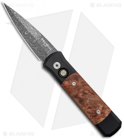 Pro-Tech Custom Godson Automatic Knife Maple Burl (3.15" Spiro Damascus)