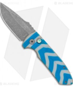 Pro-Tech Custom SBR Automatic Unique Micarta Blue Chevron (2.6" Acid Wash)
