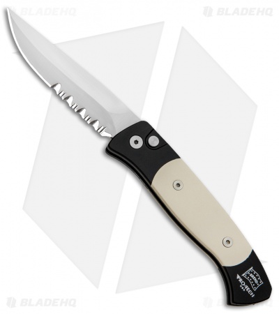 Pro-Tech Brend 2 Small Tuxedo Automatic Knife Ivory Micarta (2.9" Satin Serr)