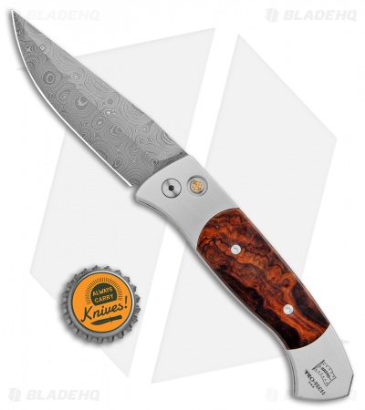 Pro-Tech Brend 3 Medium Automatic Knife Desert Iron Wood (3.75" Damascus) - Image 4