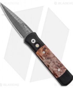 Pro-Tech Custom Damascus Godson Automatic Knife w/ Maple Burl (3.15" Damascus)