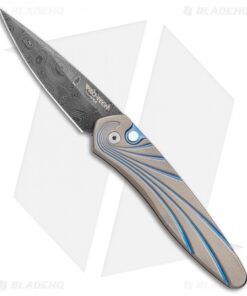 Pro-Tech Custom Newport Automatic Knife Wave Pattern Ti (3" Raindrop Damascus)