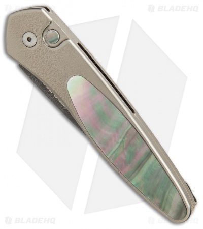 Pro-Tech Custom Newport Automatic Knife Bronze Ti/Mother of Pearl (3" Damascus) - Image 2