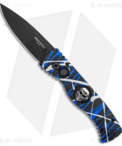 Pro-Tech Custom TR-2 Blue Splash Skull Automatic Knife Aluminum (3" Black)