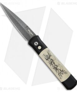 Pro-Tech Godfather Custom Karst Skull Scrimshaw Knife (4" Damascus) 931DM