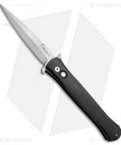 Pro-Tech Large Don Automatic Knife Black w/ Pearl Button (4.5" Satin) 1921-MOP