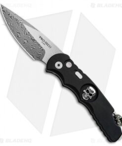 Pro-Tech Lerch TR-5 Skull Custom Automatic Knife Black (3.25" 2-Tone Damascus)