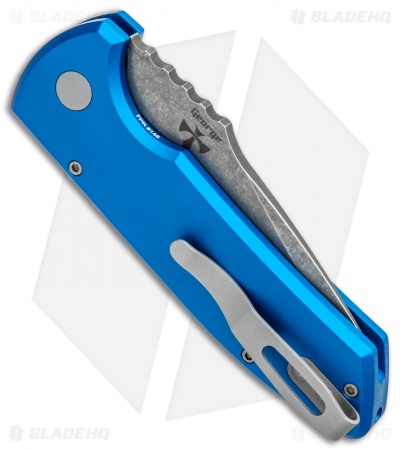 Pro-Tech Les George SBR Automatic Knife Blue Aluminum (2.6" Acid Wash) - Image 3