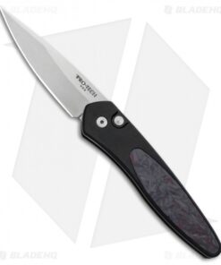 Pro-Tech Newport Black Automatic Knife Red Marble Carbon Fiber (3" Stonewash)
