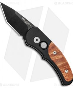 Pro-Tech Runt J4 Tanto Automatic Knife Box Elder Burl (1.94" Black) 5407-DB